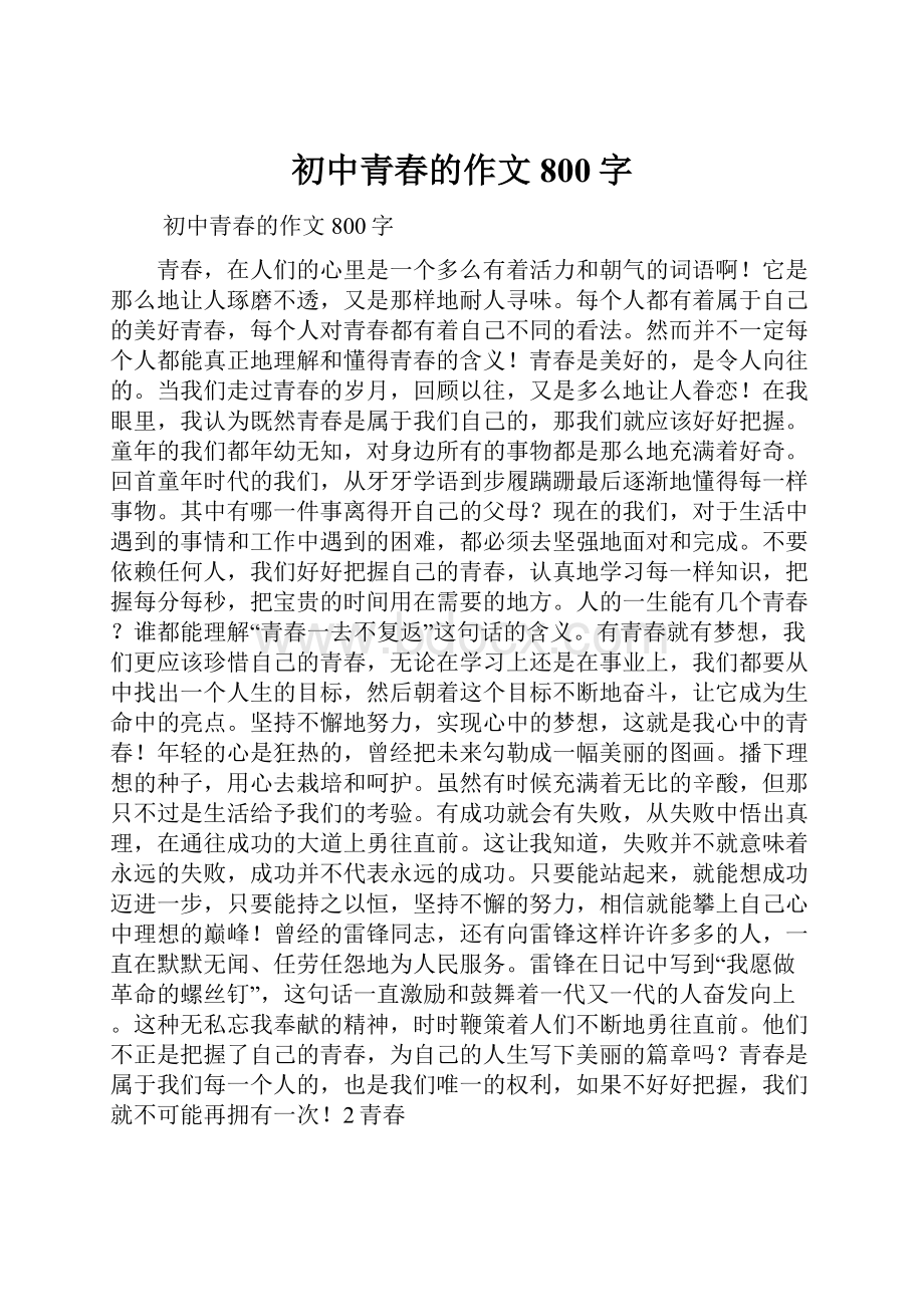 初中青春的作文800字.docx