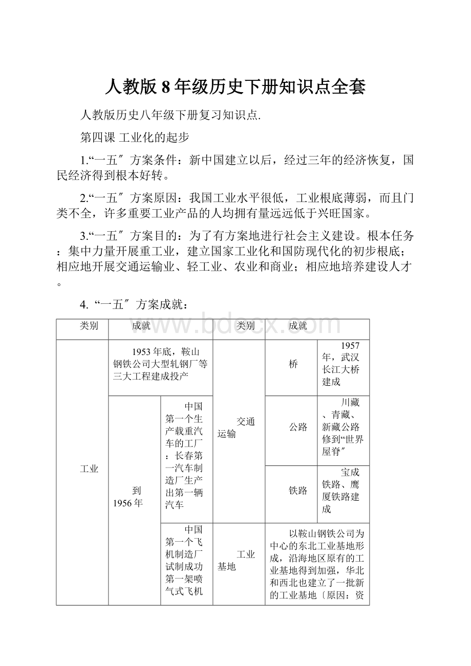 人教版8年级历史下册知识点全套.docx