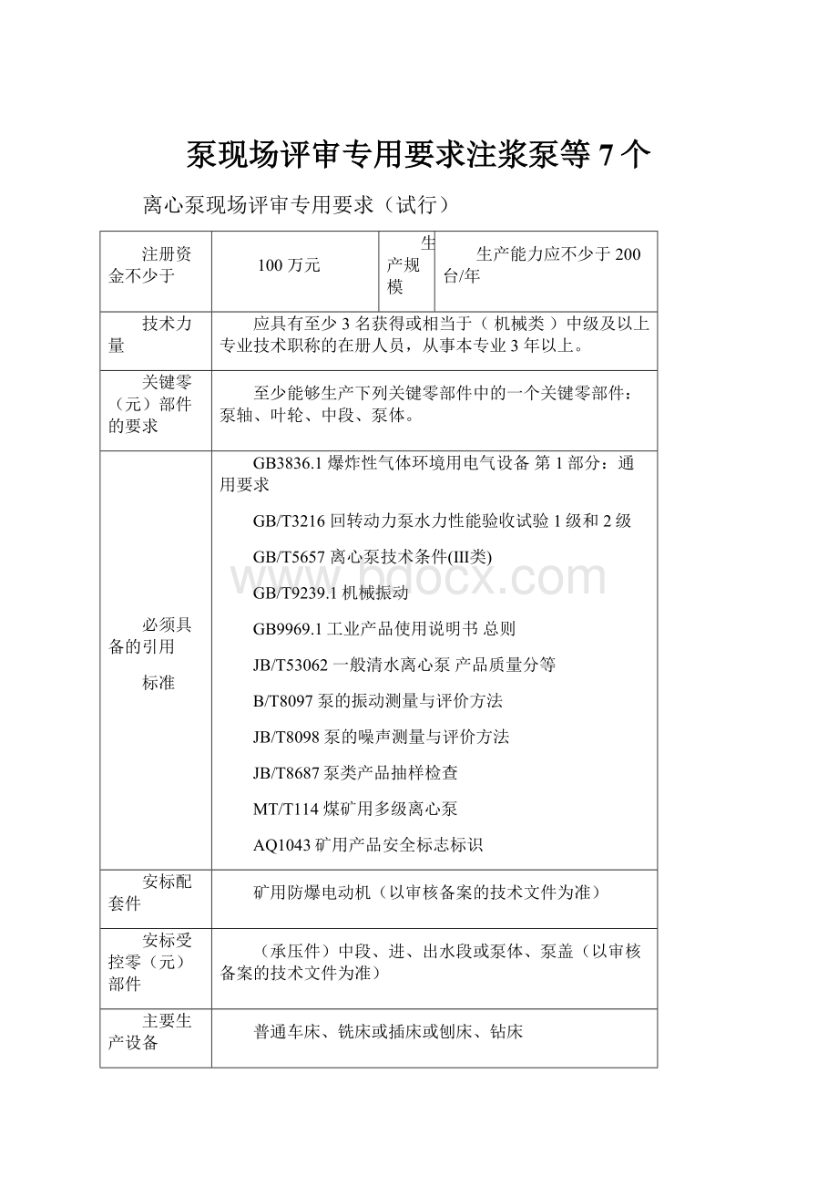 泵现场评审专用要求注浆泵等7个.docx_第1页