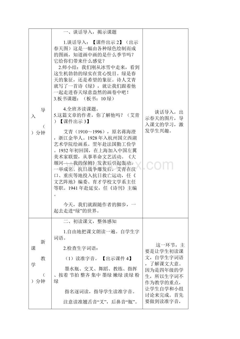 春部编版四年级语文下册 第10课绿教案反思作业题及答案.docx_第2页