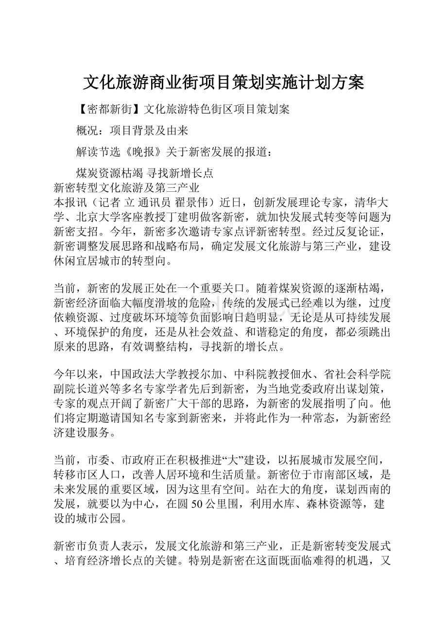 文化旅游商业街项目策划实施计划方案.docx