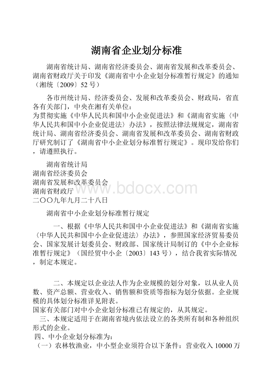 湖南省企业划分标准.docx_第1页