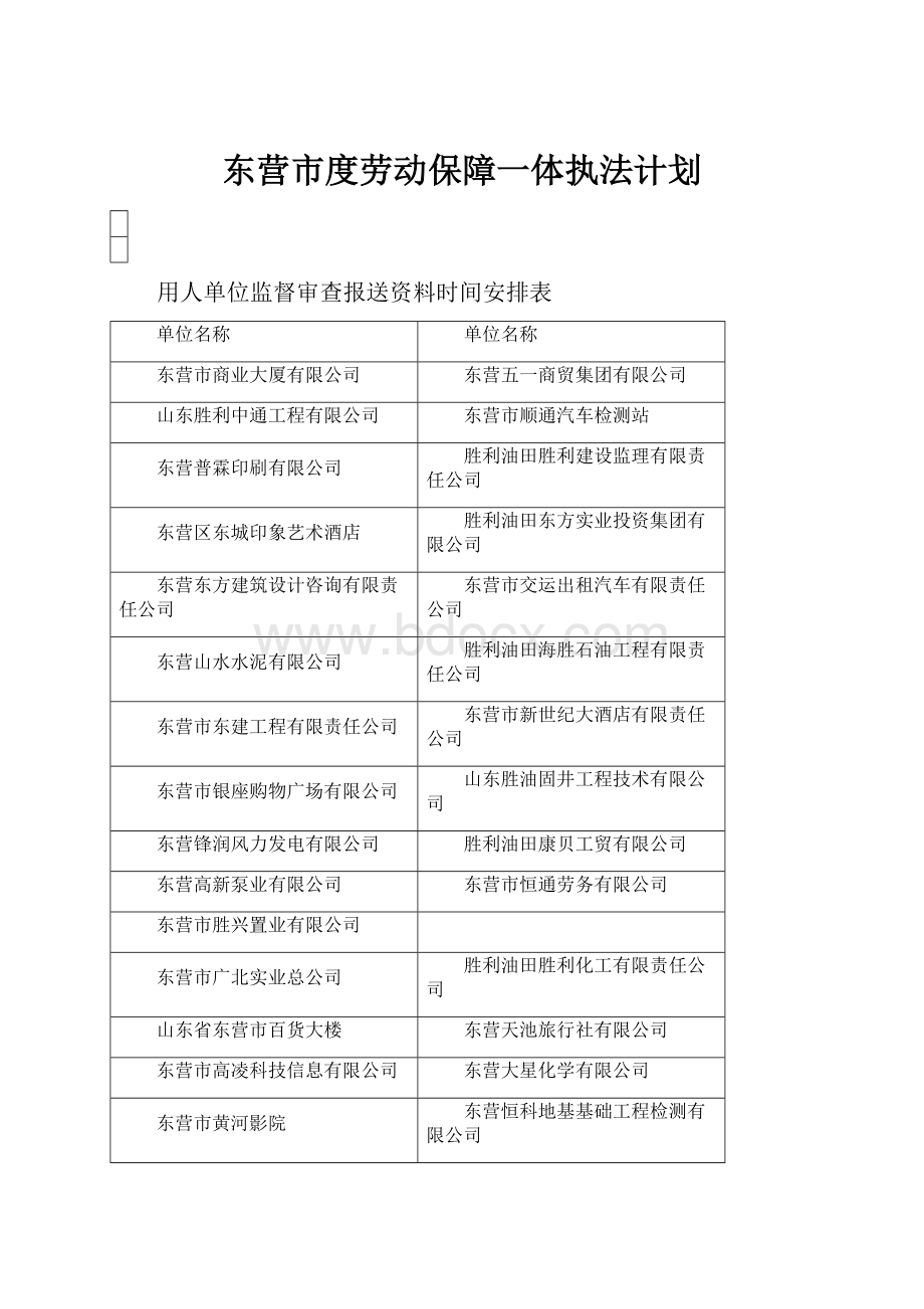 东营市度劳动保障一体执法计划.docx