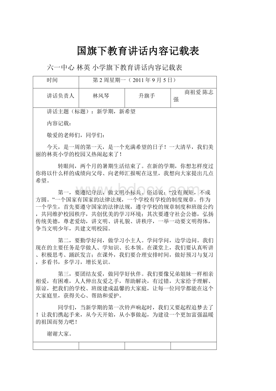 国旗下教育讲话内容记载表.docx