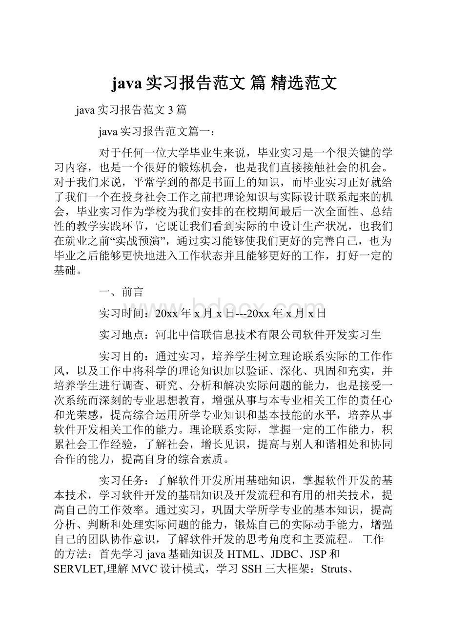 java实习报告范文 篇 精选范文.docx