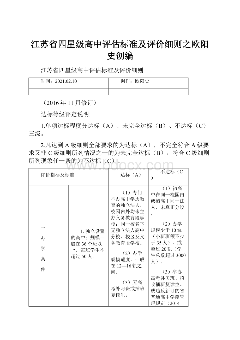 江苏省四星级高中评估标准及评价细则之欧阳史创编.docx