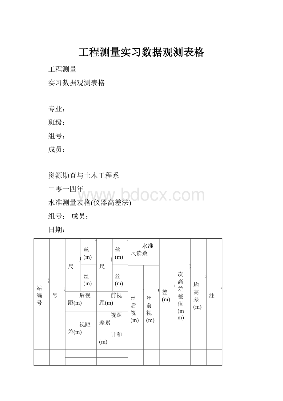 工程测量实习数据观测表格.docx_第1页