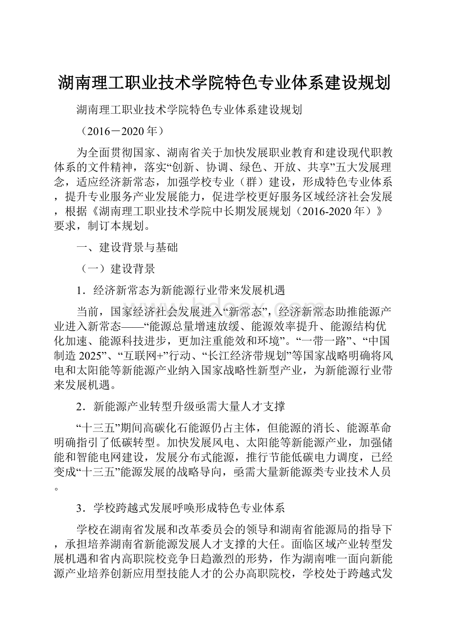 湖南理工职业技术学院特色专业体系建设规划.docx