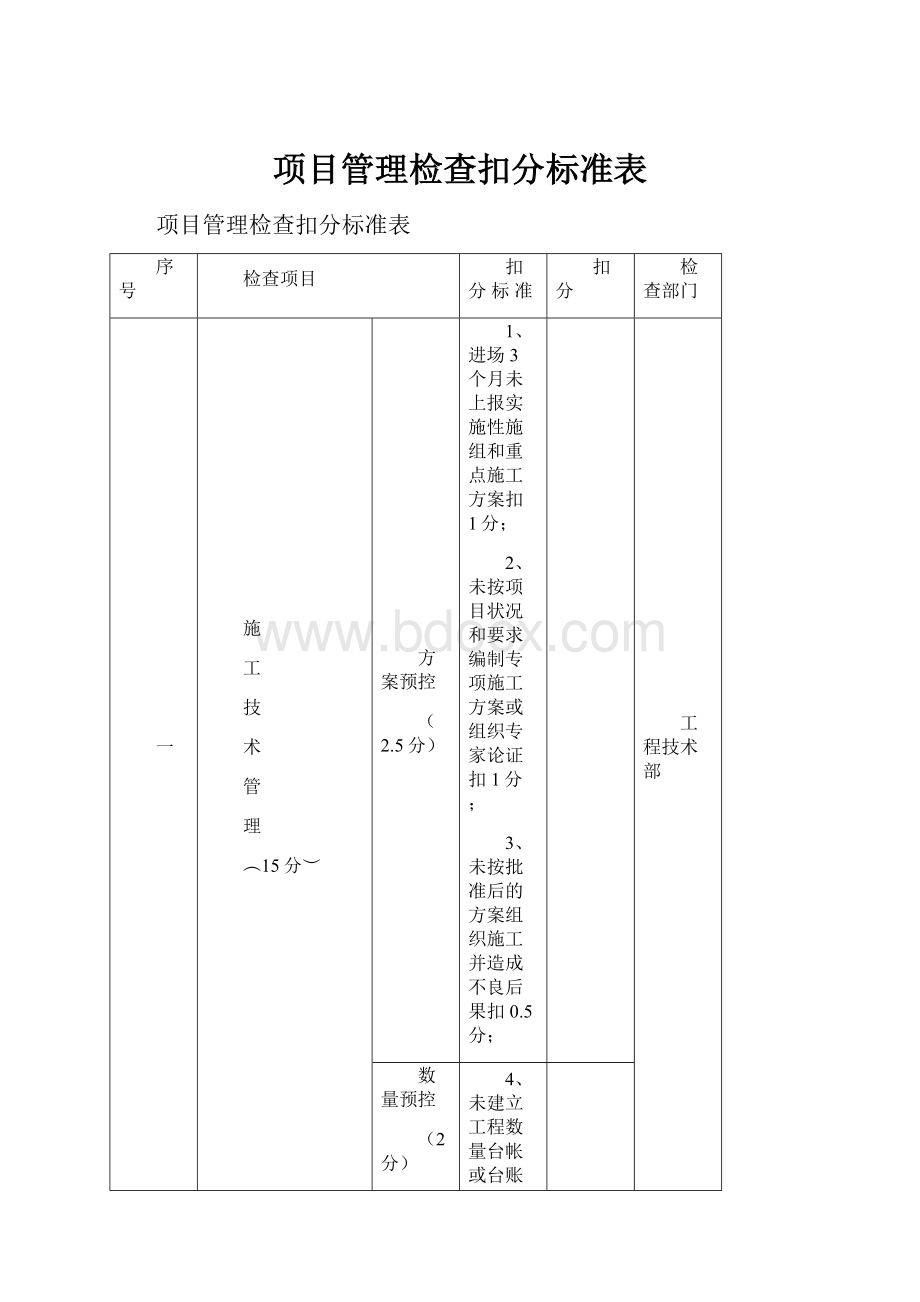 项目管理检查扣分标准表.docx