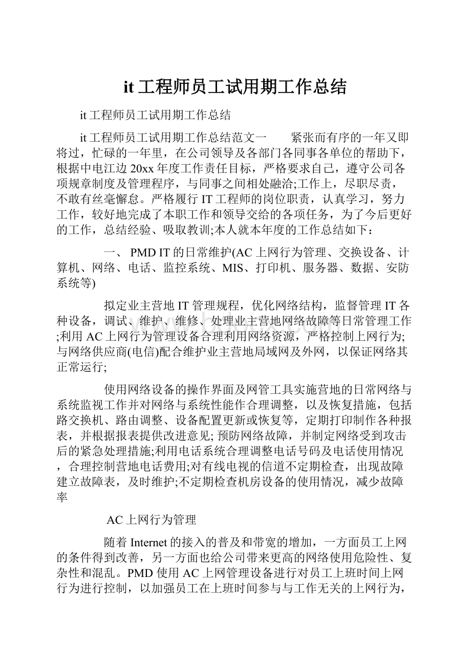 it工程师员工试用期工作总结.docx_第1页