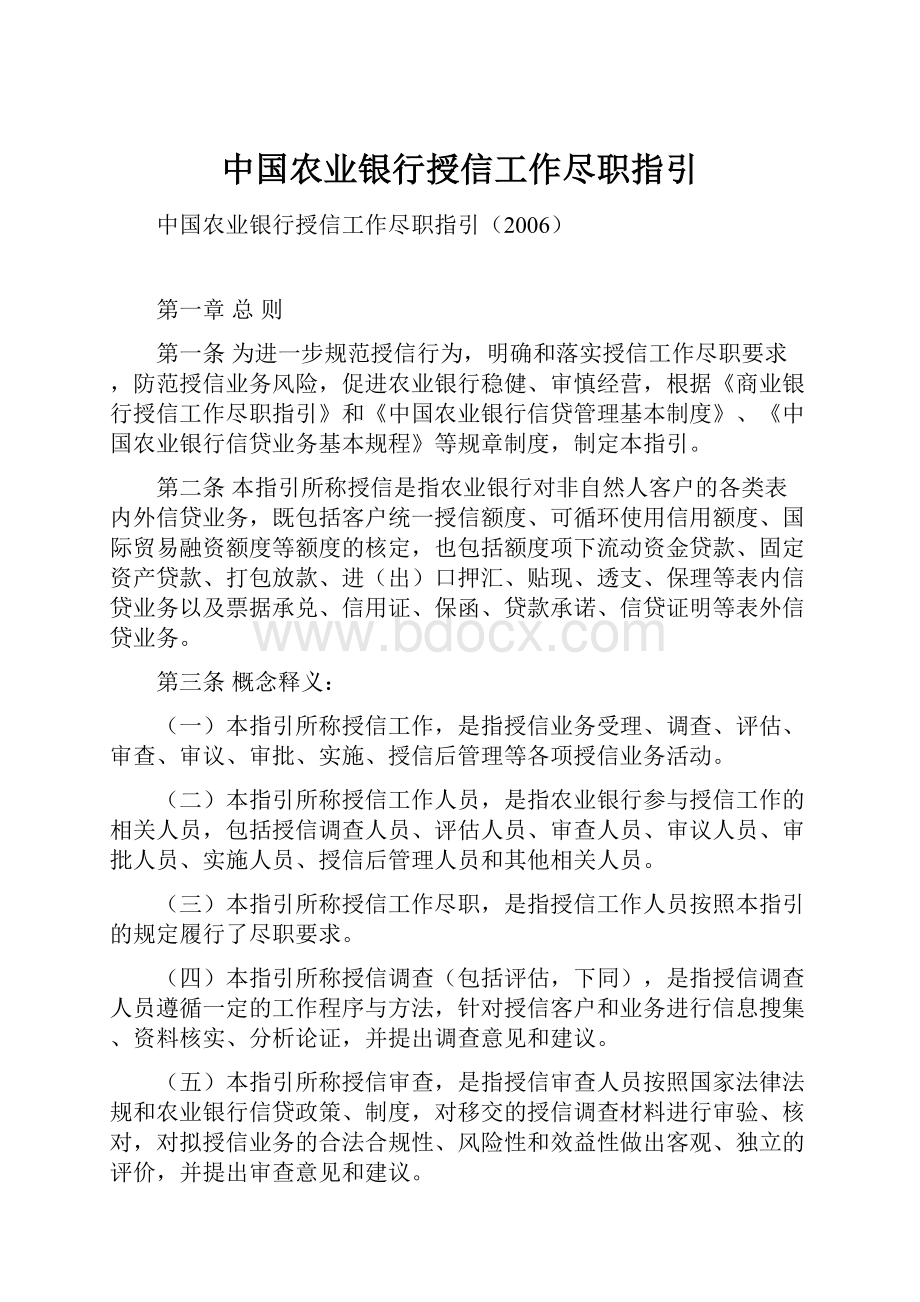 中国农业银行授信工作尽职指引.docx