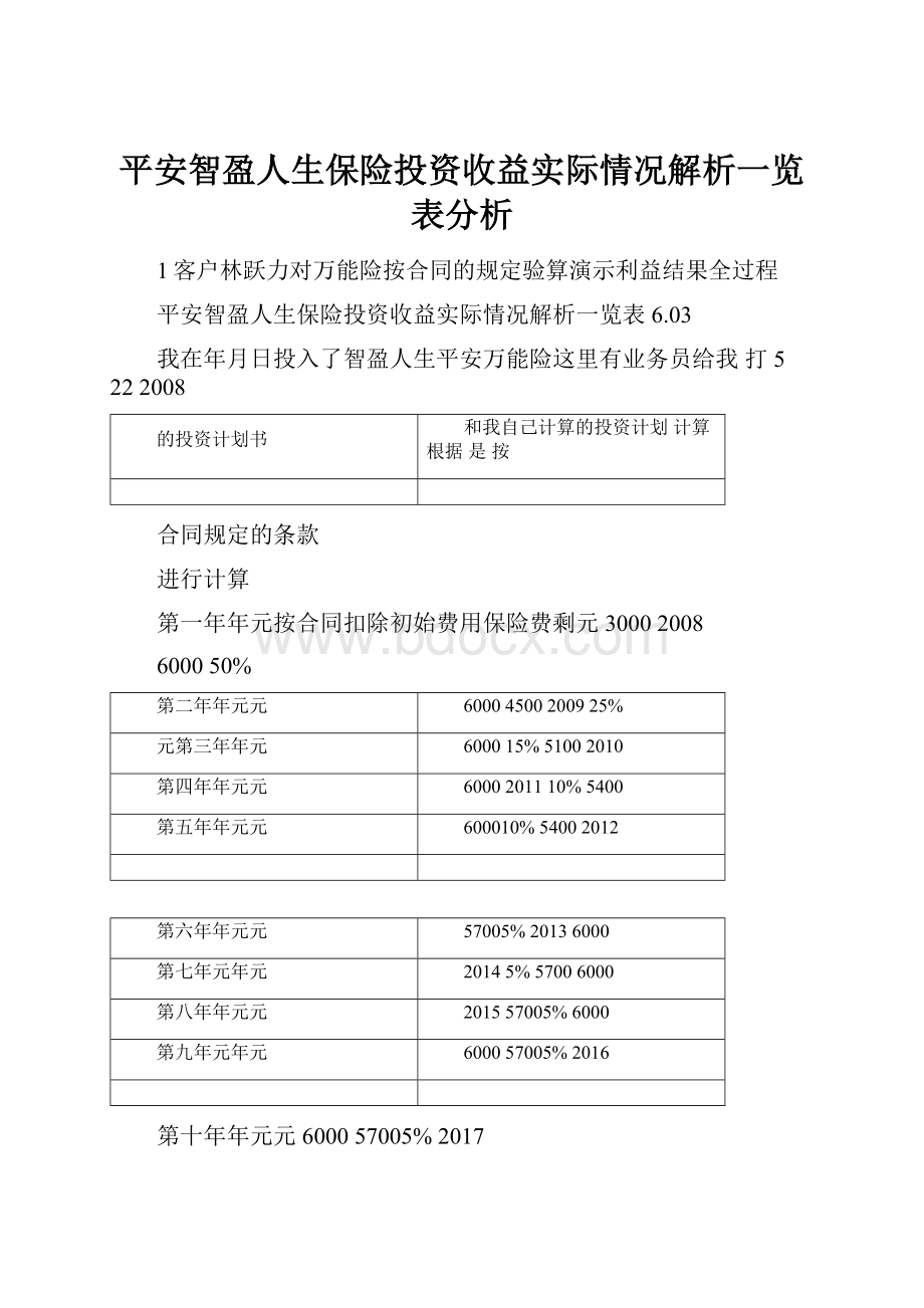 平安智盈人生保险投资收益实际情况解析一览表分析.docx_第1页