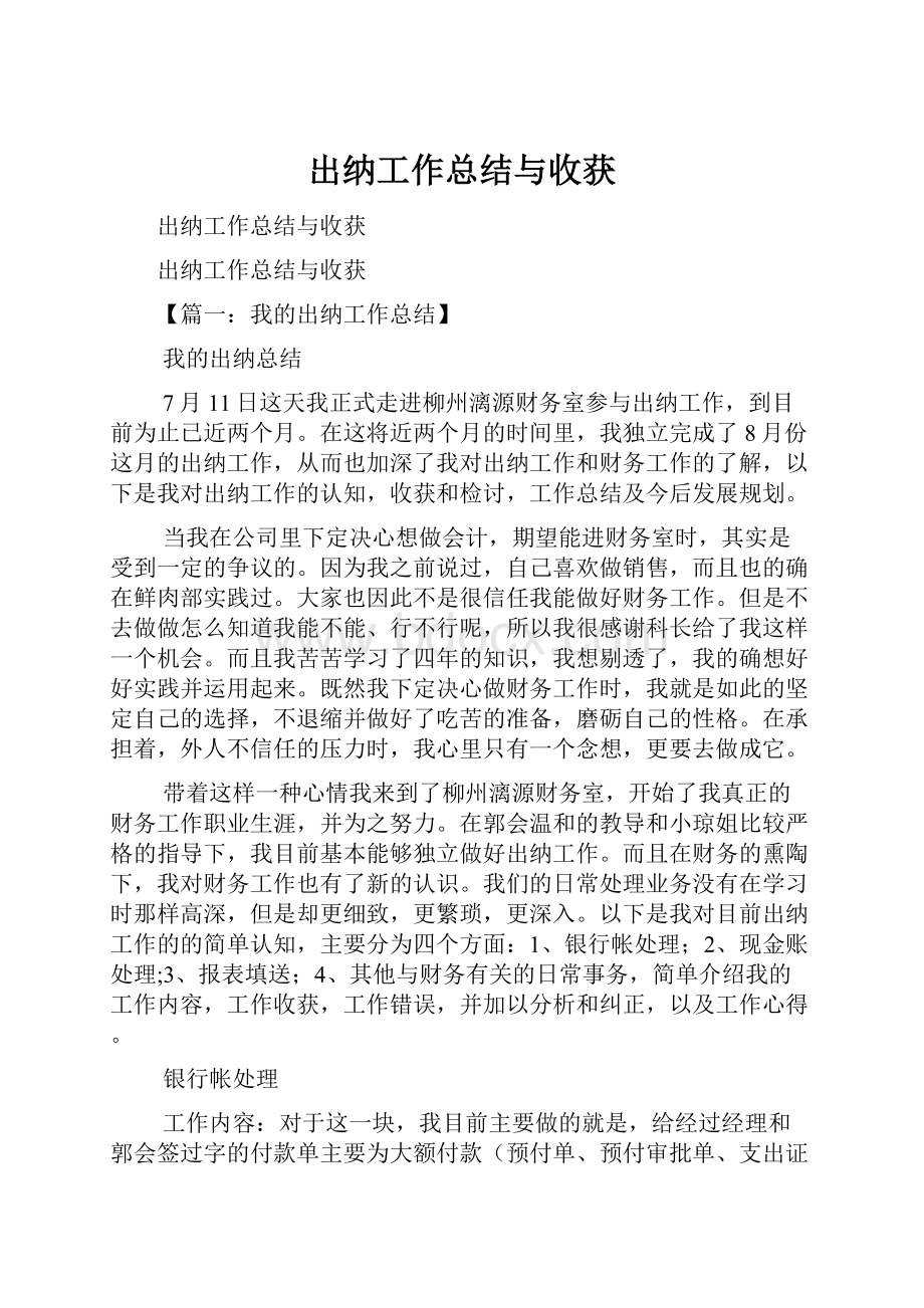 出纳工作总结与收获.docx