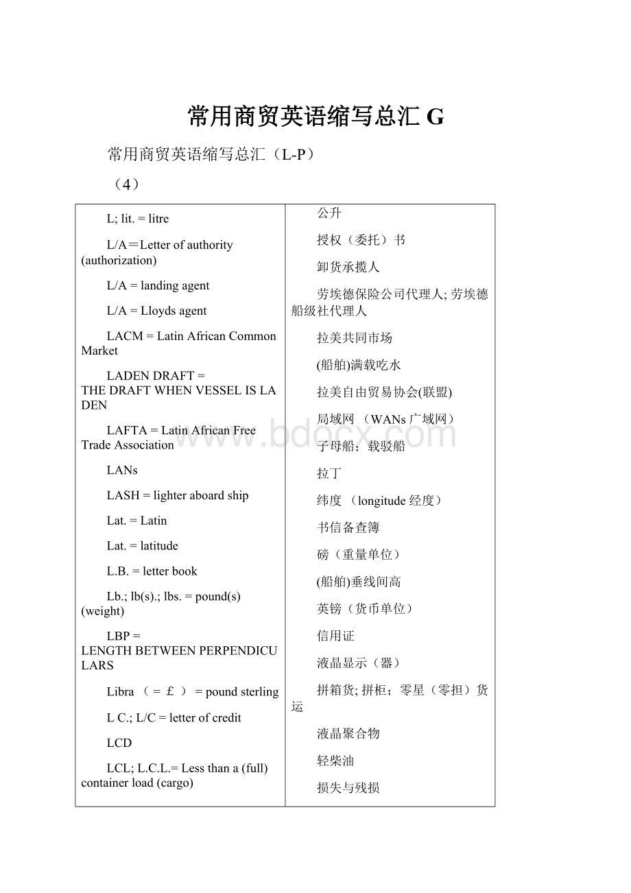 常用商贸英语缩写总汇G.docx