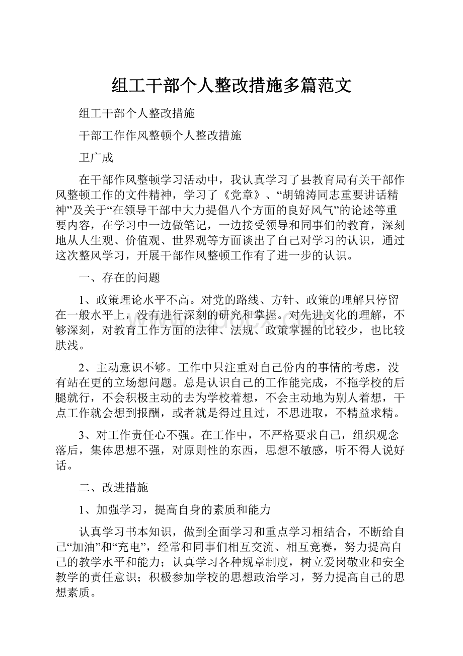 组工干部个人整改措施多篇范文.docx