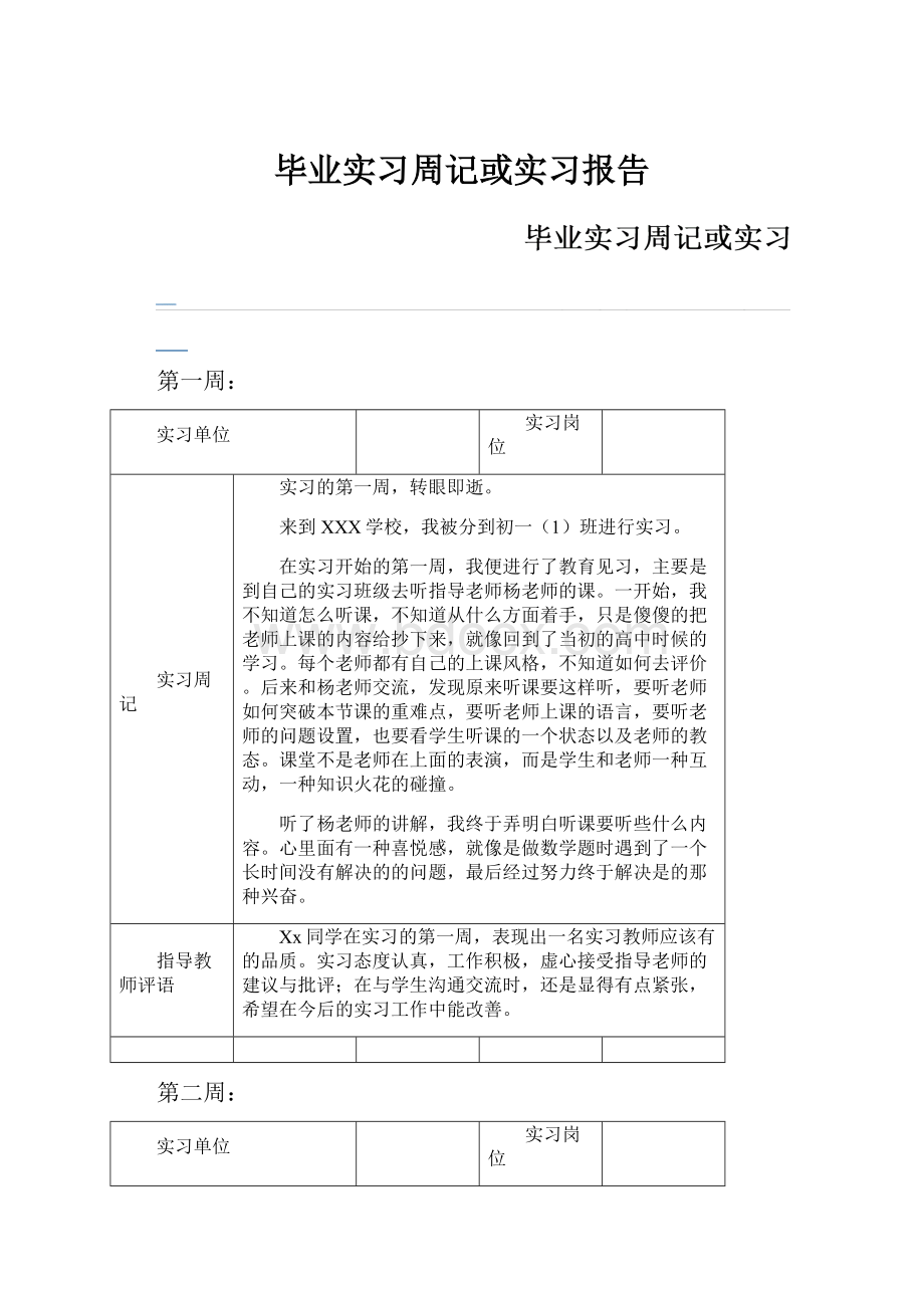 毕业实习周记或实习报告.docx