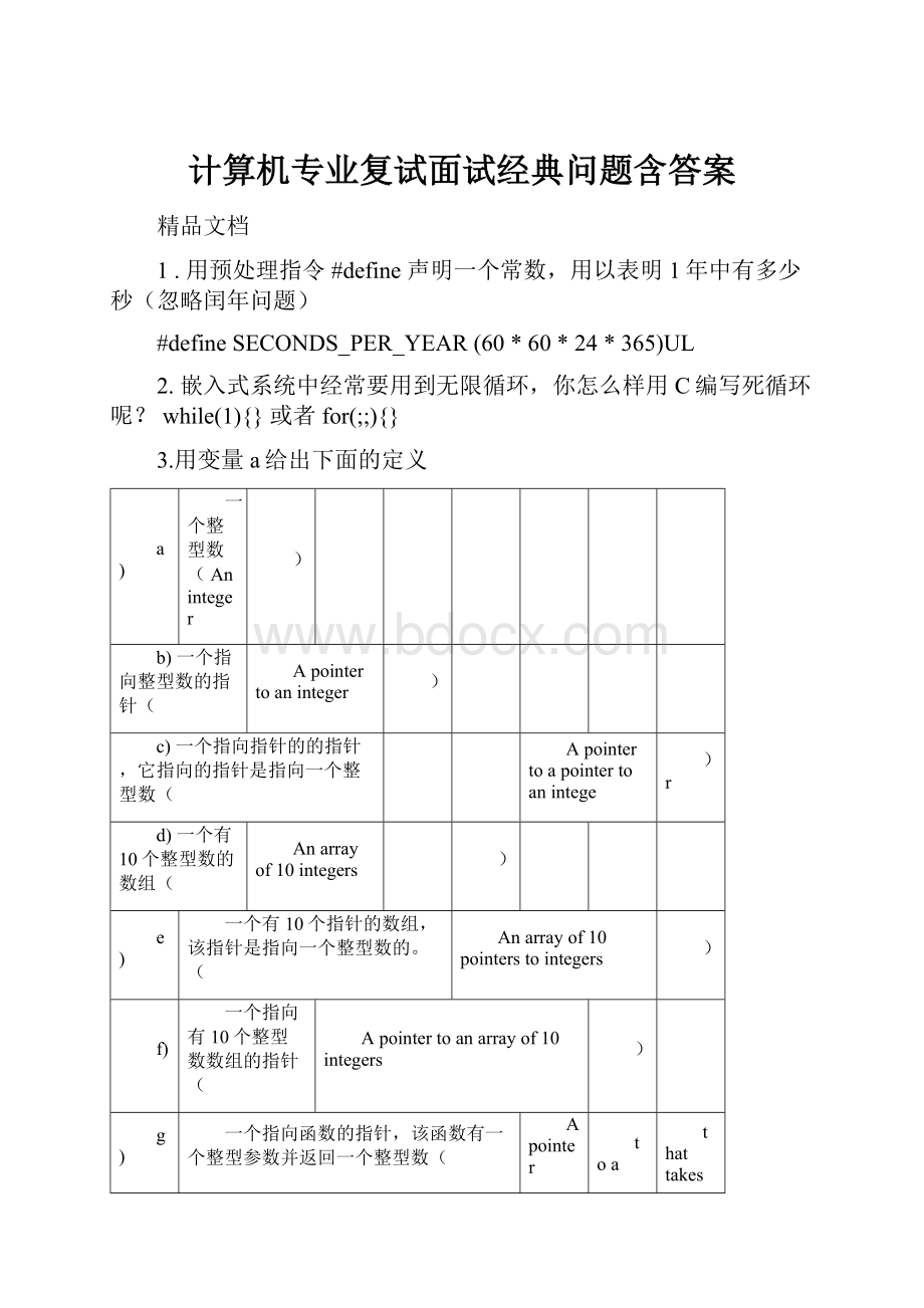 计算机专业复试面试经典问题含答案.docx_第1页