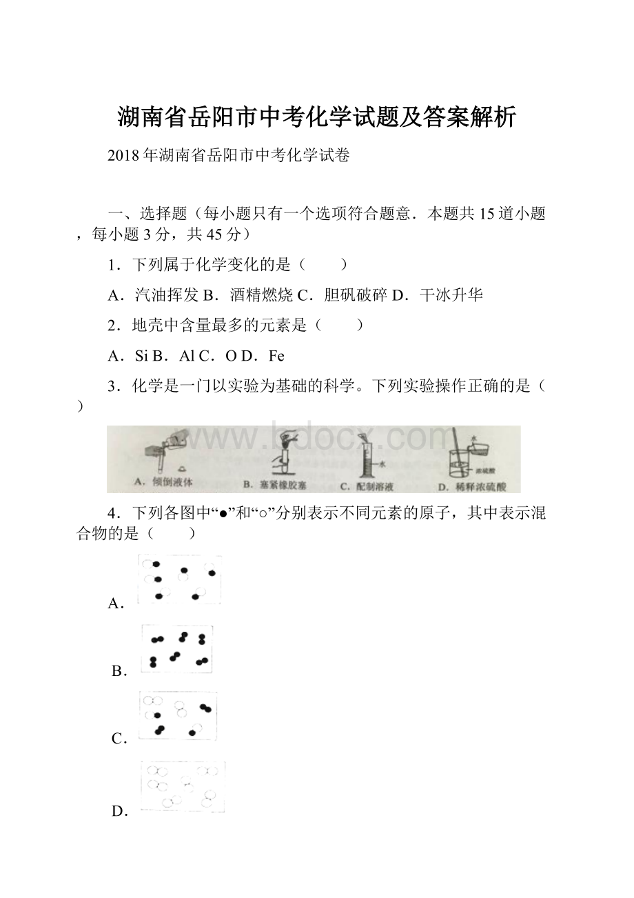 湖南省岳阳市中考化学试题及答案解析.docx