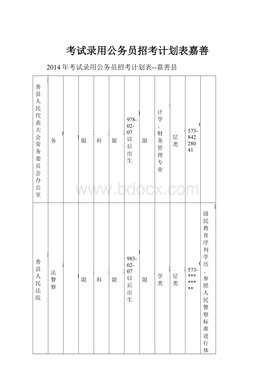 考试录用公务员招考计划表嘉善.docx