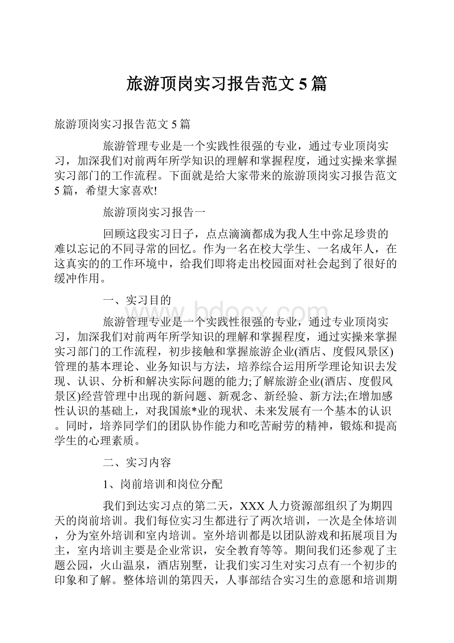 旅游顶岗实习报告范文5篇.docx