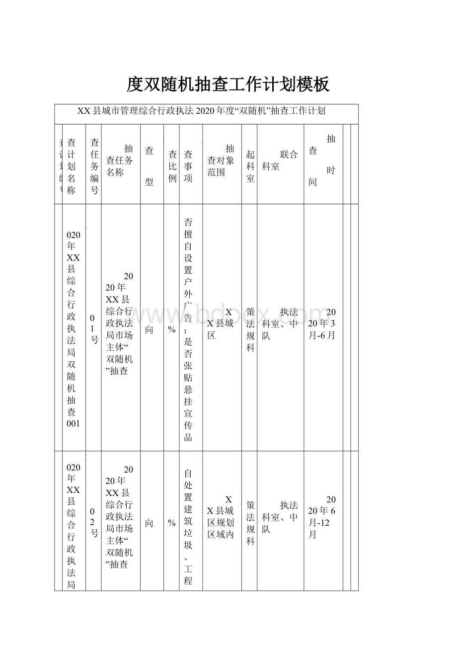 度双随机抽查工作计划模板.docx_第1页