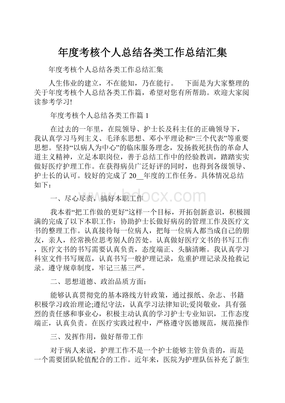 年度考核个人总结各类工作总结汇集.docx