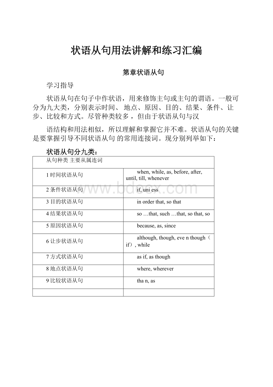 状语从句用法讲解和练习汇编.docx