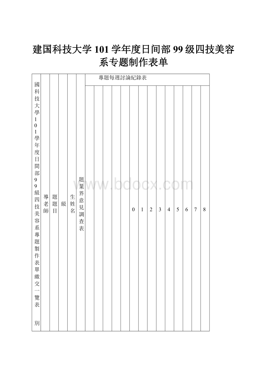 建国科技大学101学年度日间部99级四技美容系专题制作表单.docx