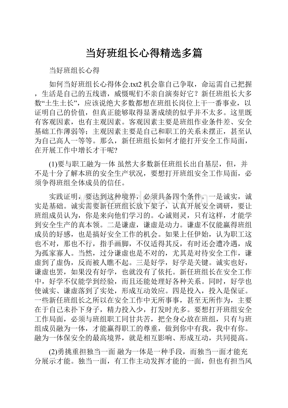 当好班组长心得精选多篇.docx