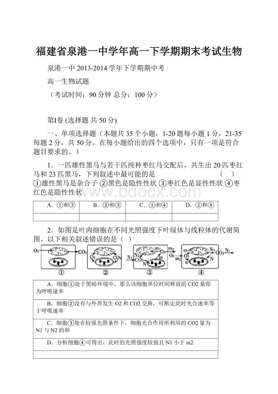 福建省泉港一中学年高一下学期期末考试生物.docx