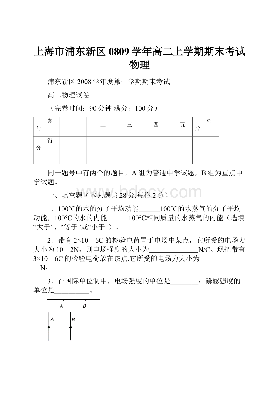 上海市浦东新区0809学年高二上学期期末考试物理.docx_第1页