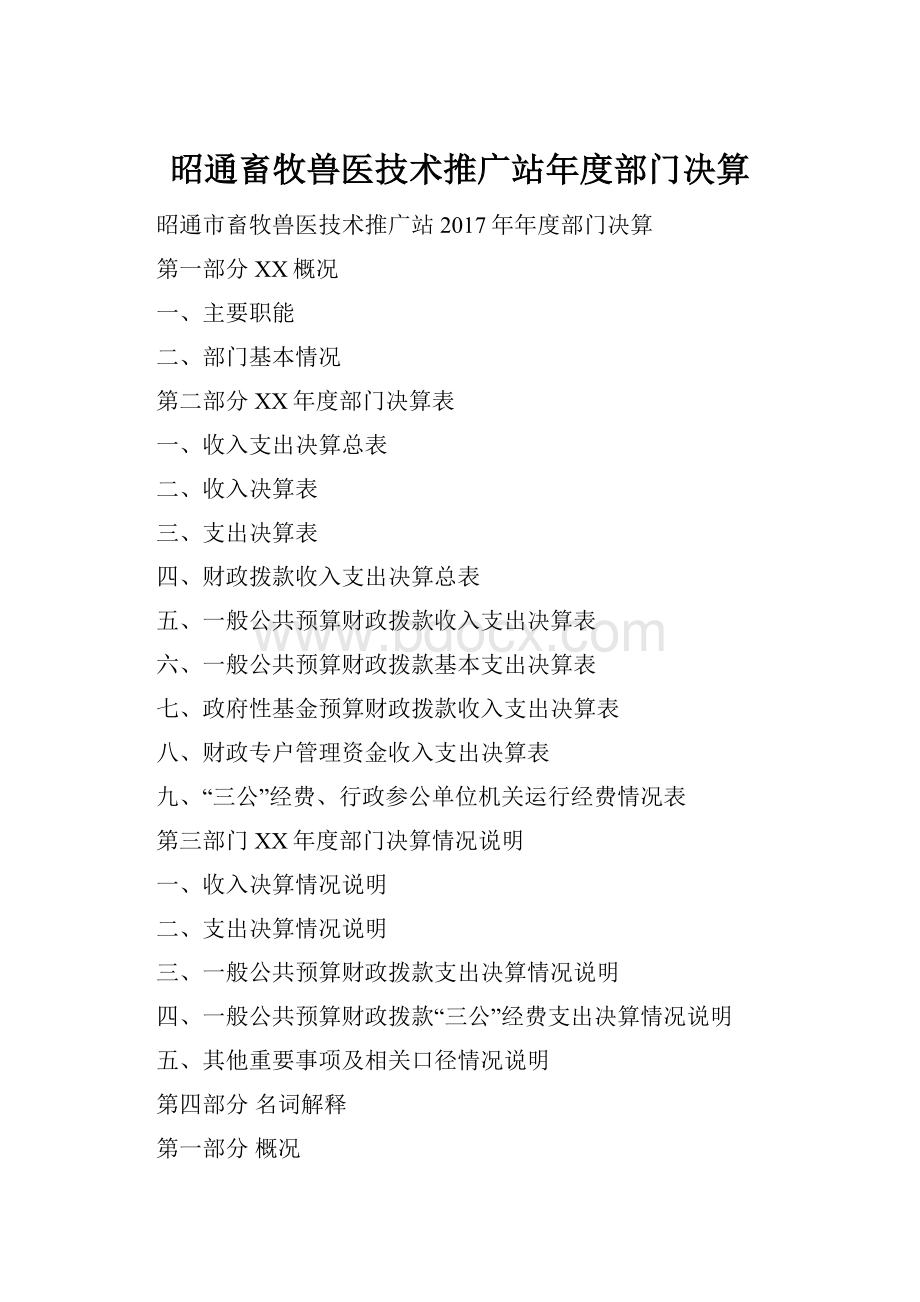 昭通畜牧兽医技术推广站年度部门决算.docx_第1页