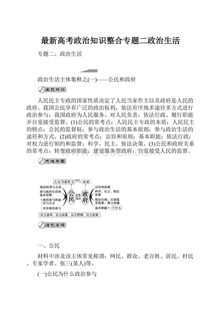 最新高考政治知识整合专题二政治生活.docx