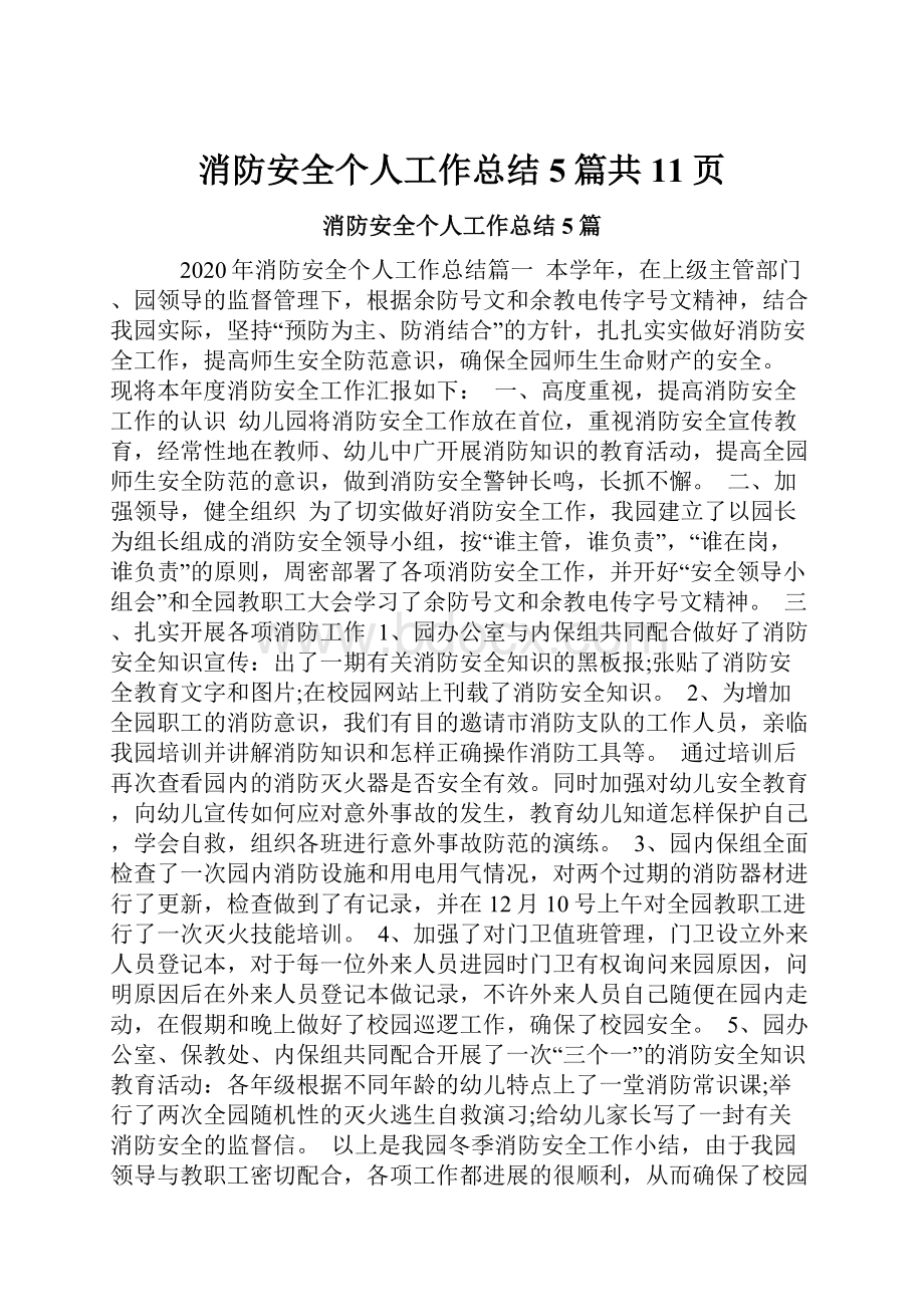 消防安全个人工作总结5篇共11页.docx_第1页