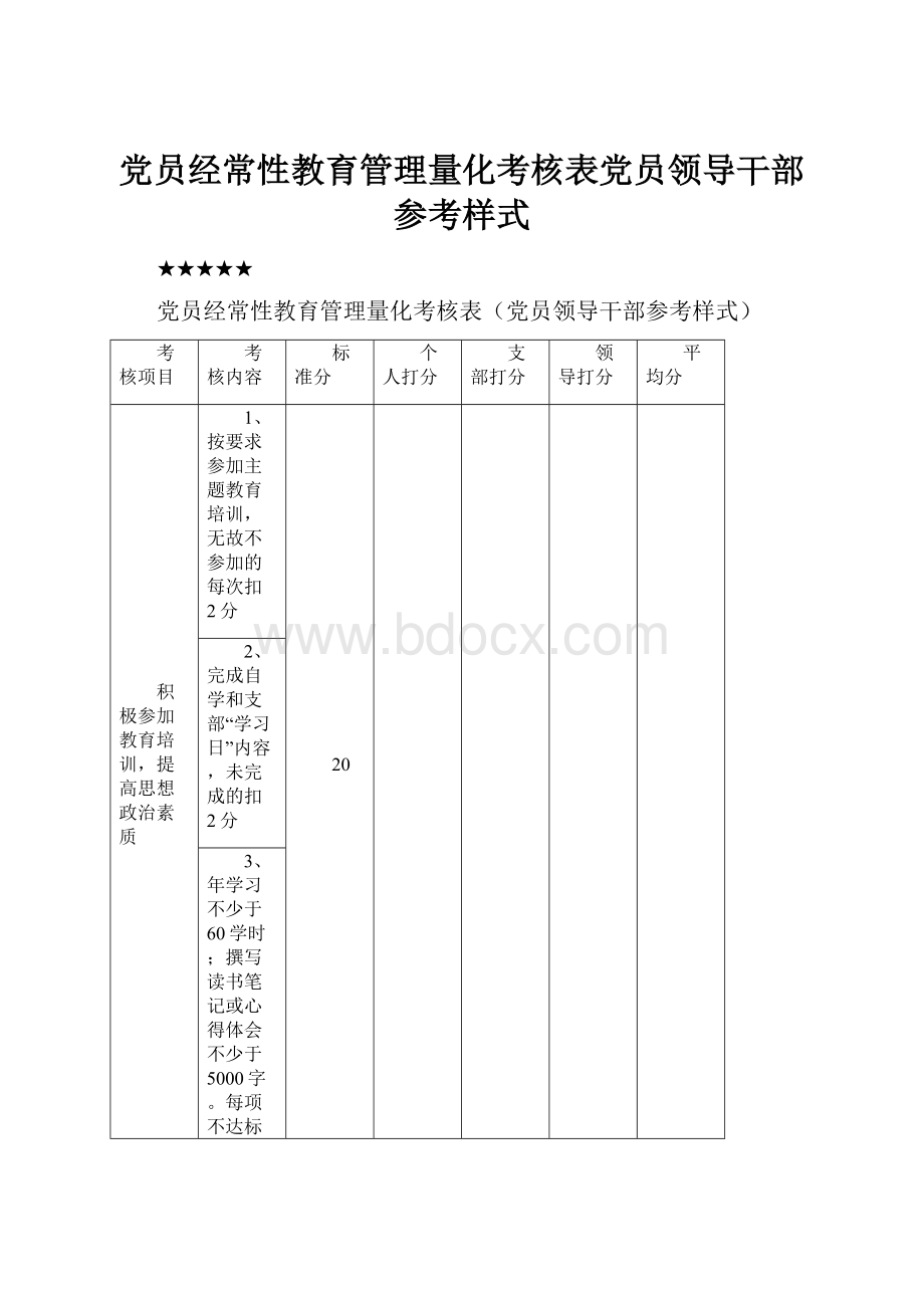 党员经常性教育管理量化考核表党员领导干部参考样式.docx_第1页