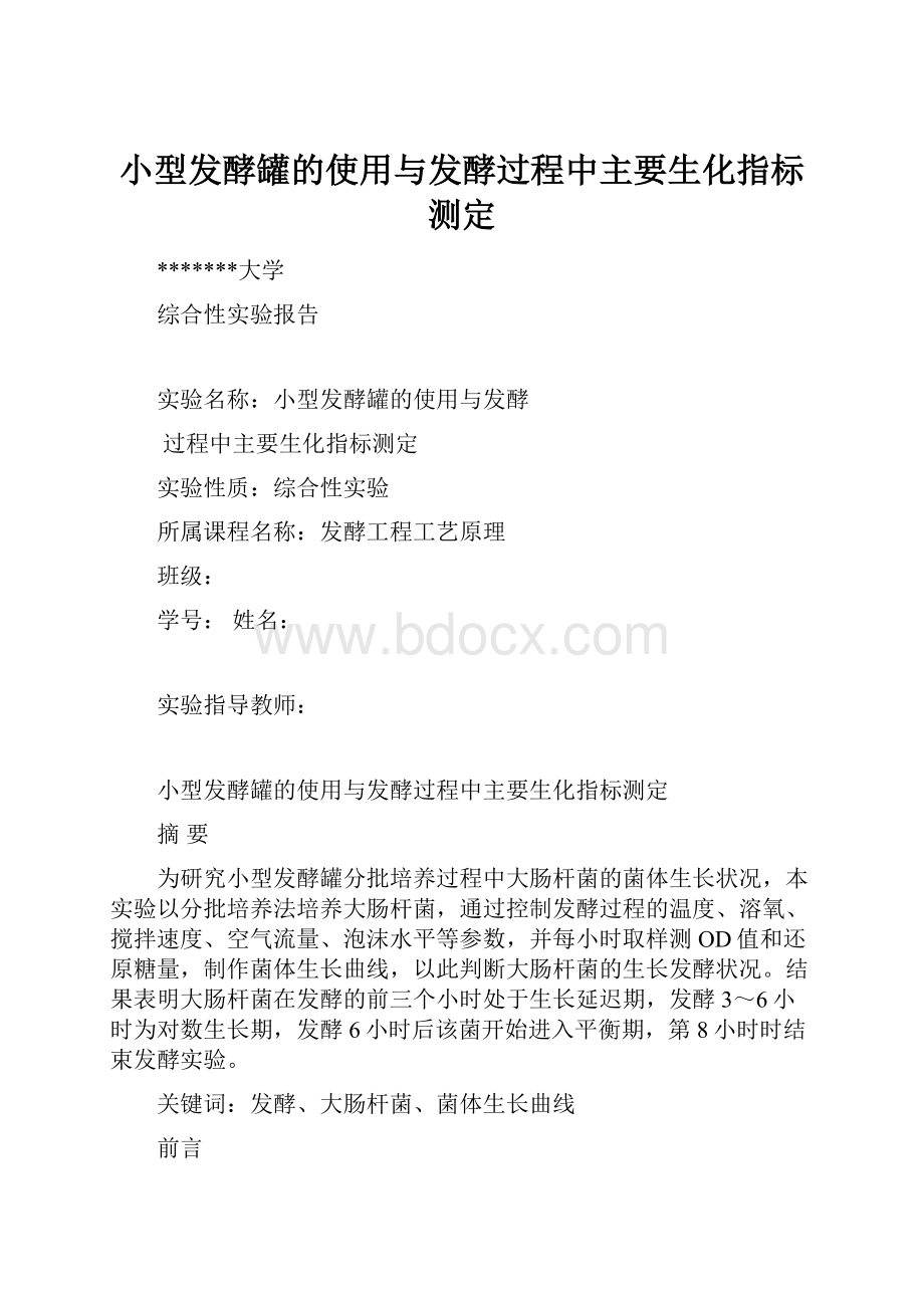 小型发酵罐的使用与发酵过程中主要生化指标测定.docx