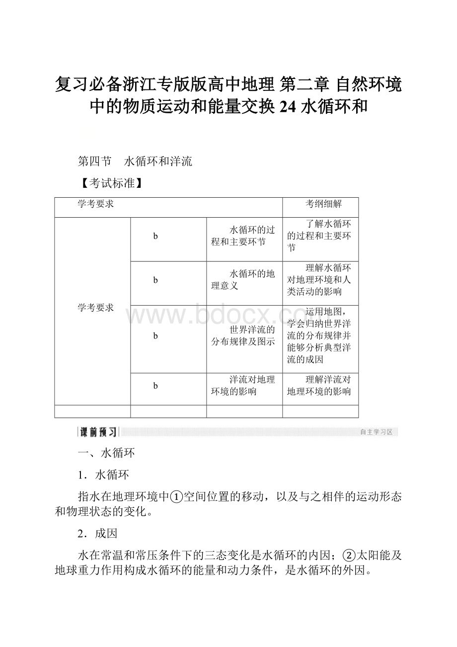 复习必备浙江专版版高中地理 第二章 自然环境中的物质运动和能量交换 24 水循环和.docx_第1页