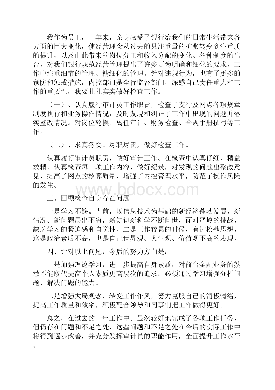 银行审计人员个人工作总结.docx_第2页