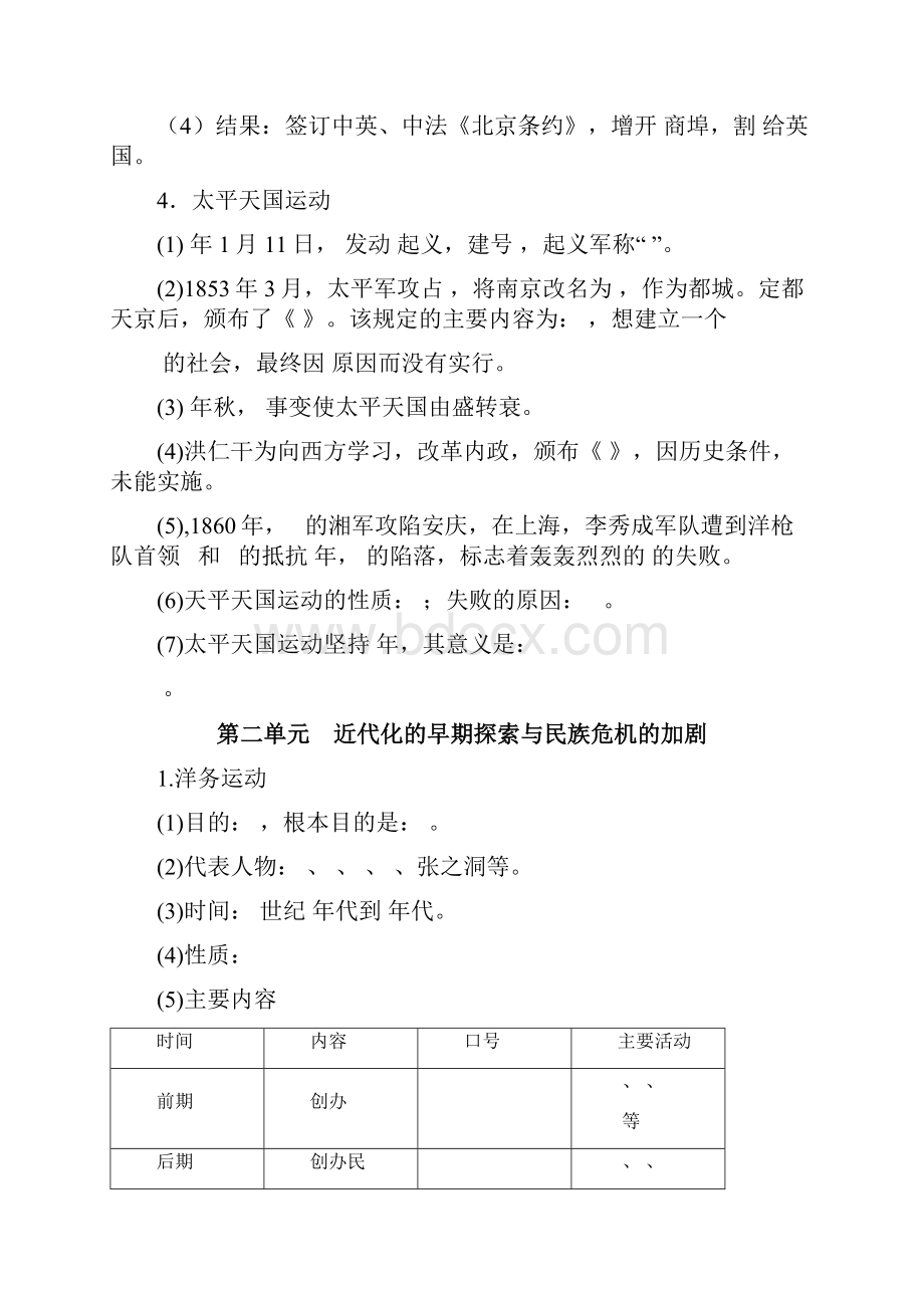 最新部编版八年级历史上册期末复习资料填空版.docx_第2页