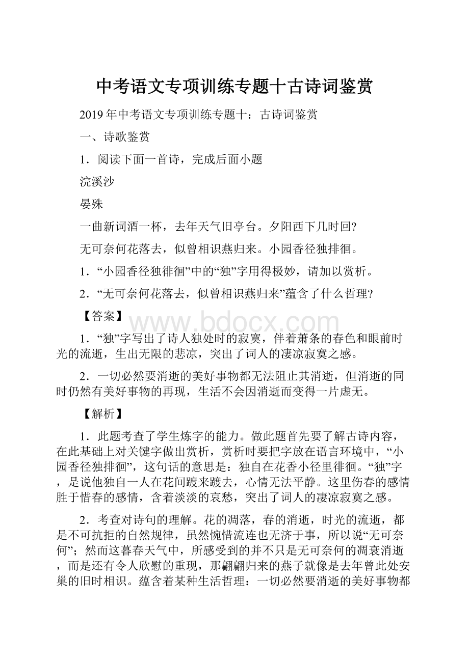 中考语文专项训练专题十古诗词鉴赏.docx_第1页