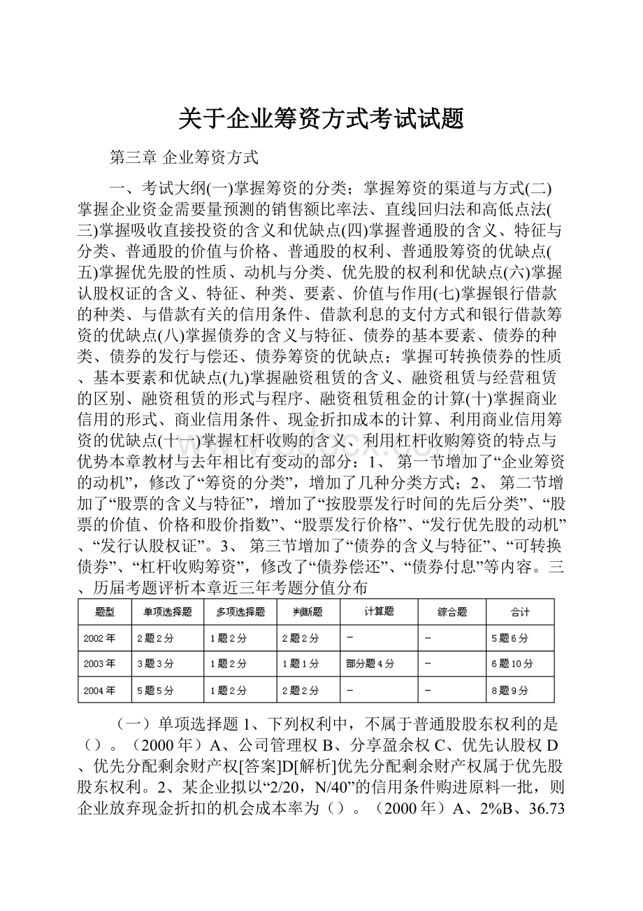 关于企业筹资方式考试试题.docx