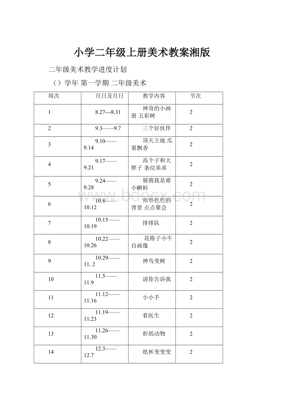 小学二年级上册美术教案湘版.docx_第1页