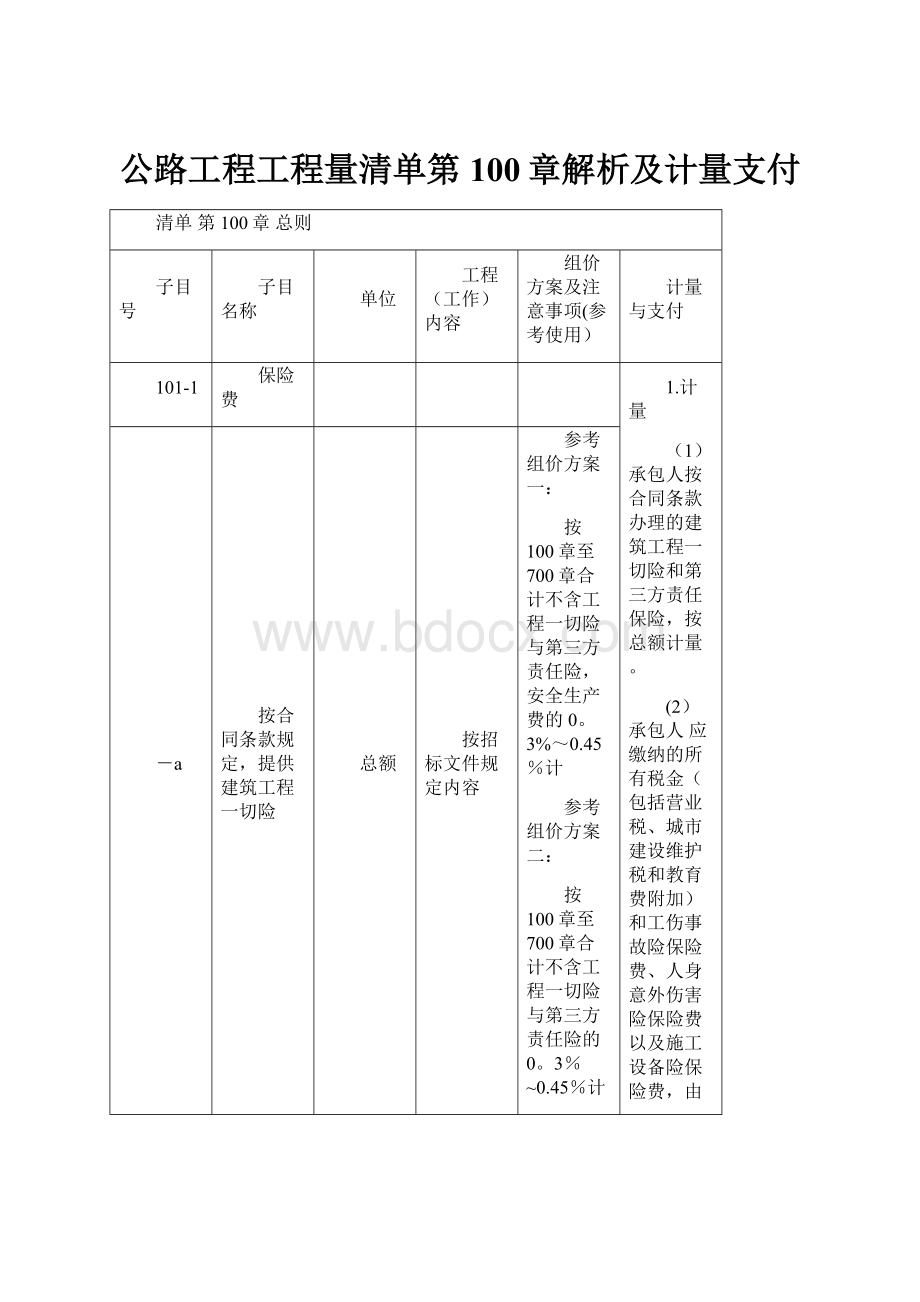 公路工程工程量清单第100章解析及计量支付.docx_第1页