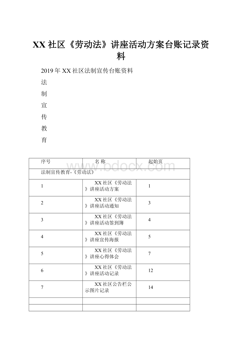 XX 社区《劳动法》讲座活动方案台账记录资料.docx_第1页