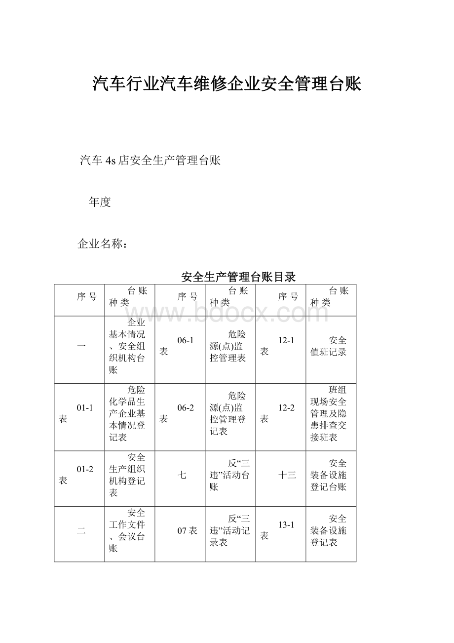 汽车行业汽车维修企业安全管理台账.docx