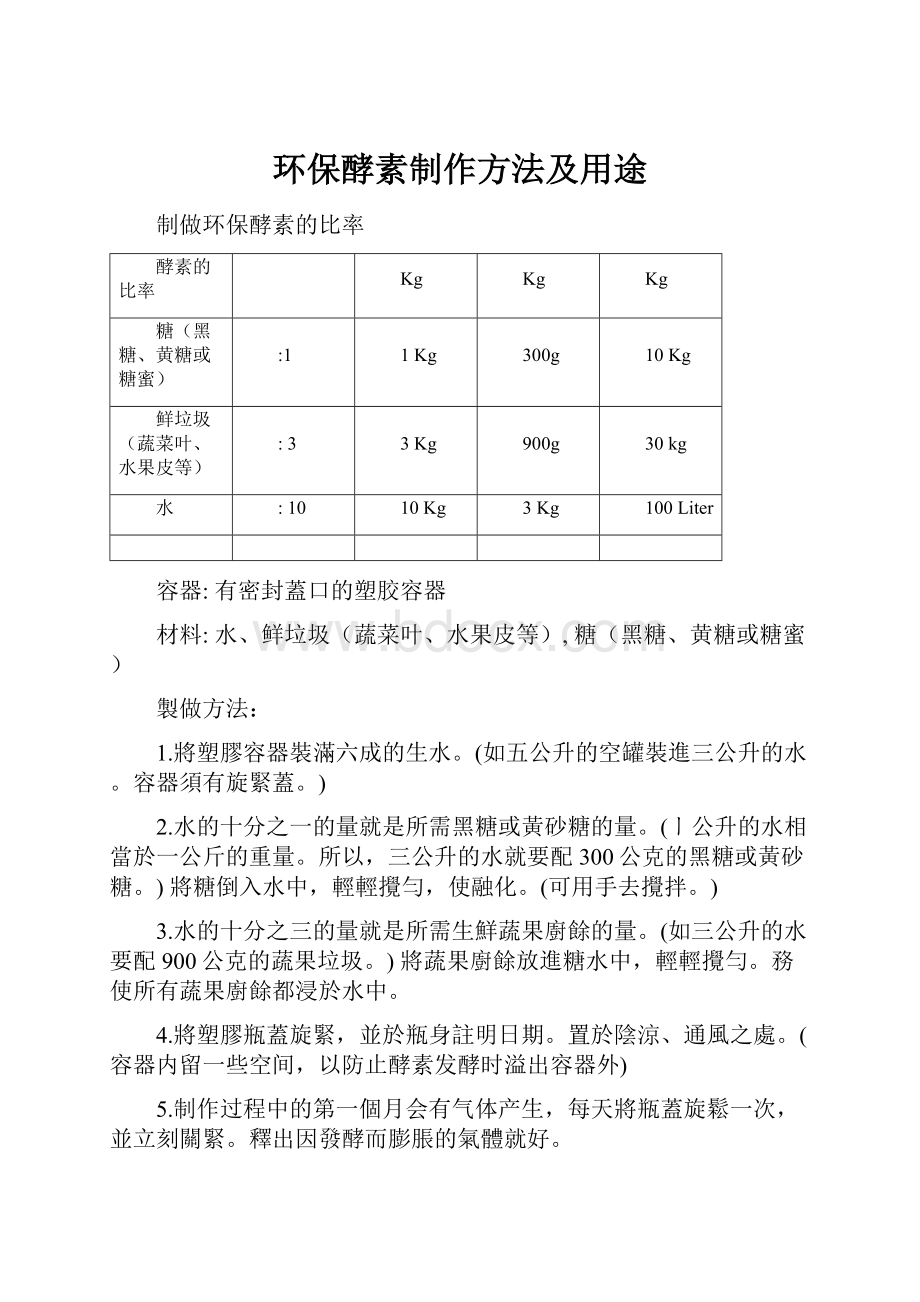 环保酵素制作方法及用途.docx_第1页