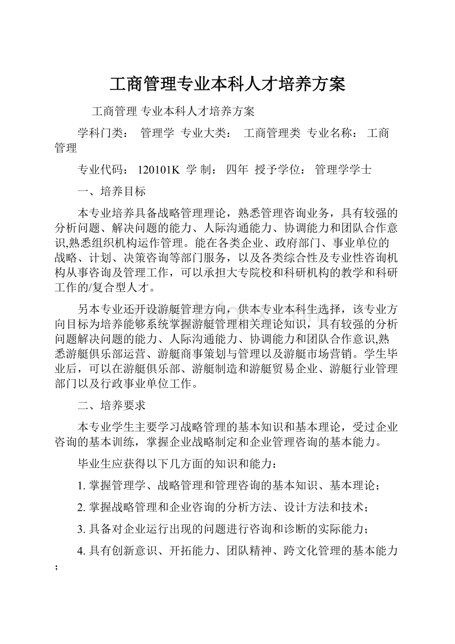 工商管理专业本科人才培养方案.docx