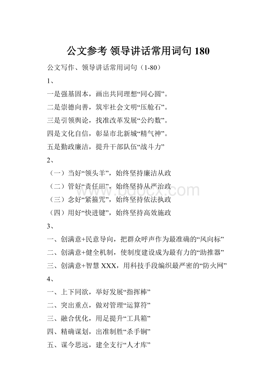 公文参考 领导讲话常用词句180.docx