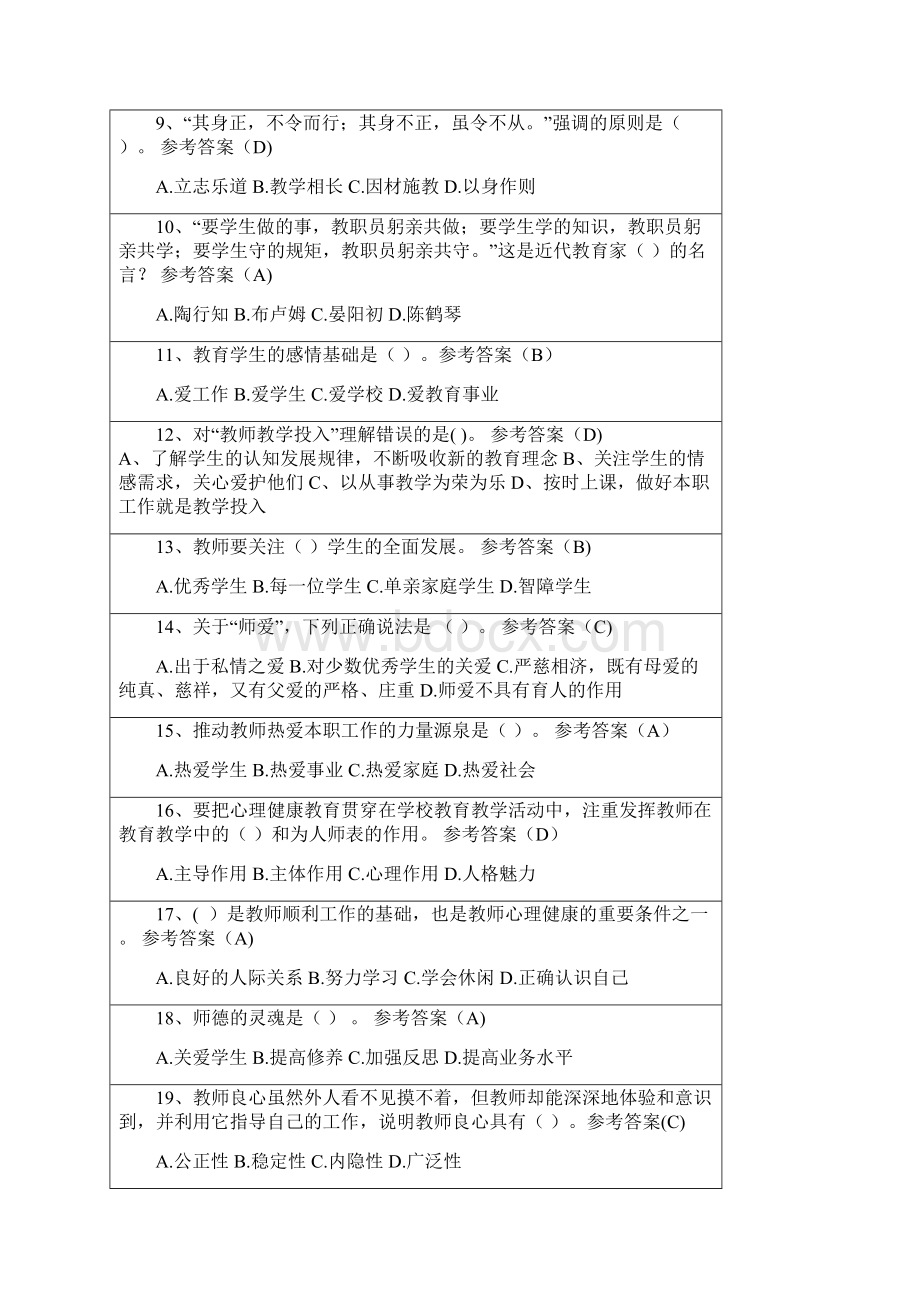 教师职业道德培训题库.docx_第2页