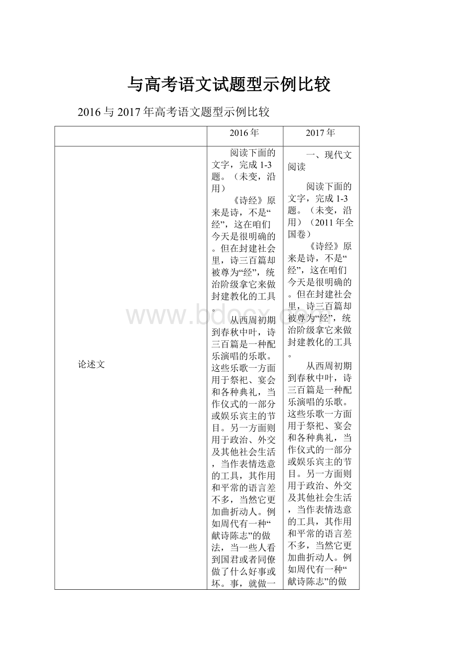 与高考语文试题型示例比较.docx